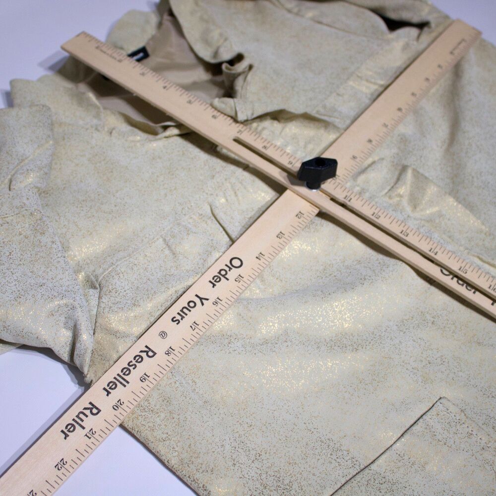 Michael Simon Ruffled Leather Jacket Beige Gold Sparkle Women Size M (B4) - Picture 16 of 16